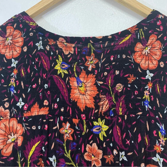 Old Navy Dark Floral Midi Dress Small  Gauzy Cinch Ruffle Fairy Grunge Work Boho - Picture 8 of 11
